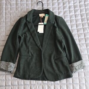 Skies Are Blue Dark Green Blazer with Striped Cuffs